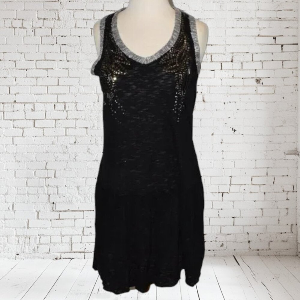 Miss Me Sleeveless Beaded Lace Back Ruffled Waist Tank Dress